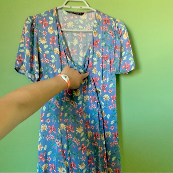 Zara silk floral blue dress - Picture 3 of 5